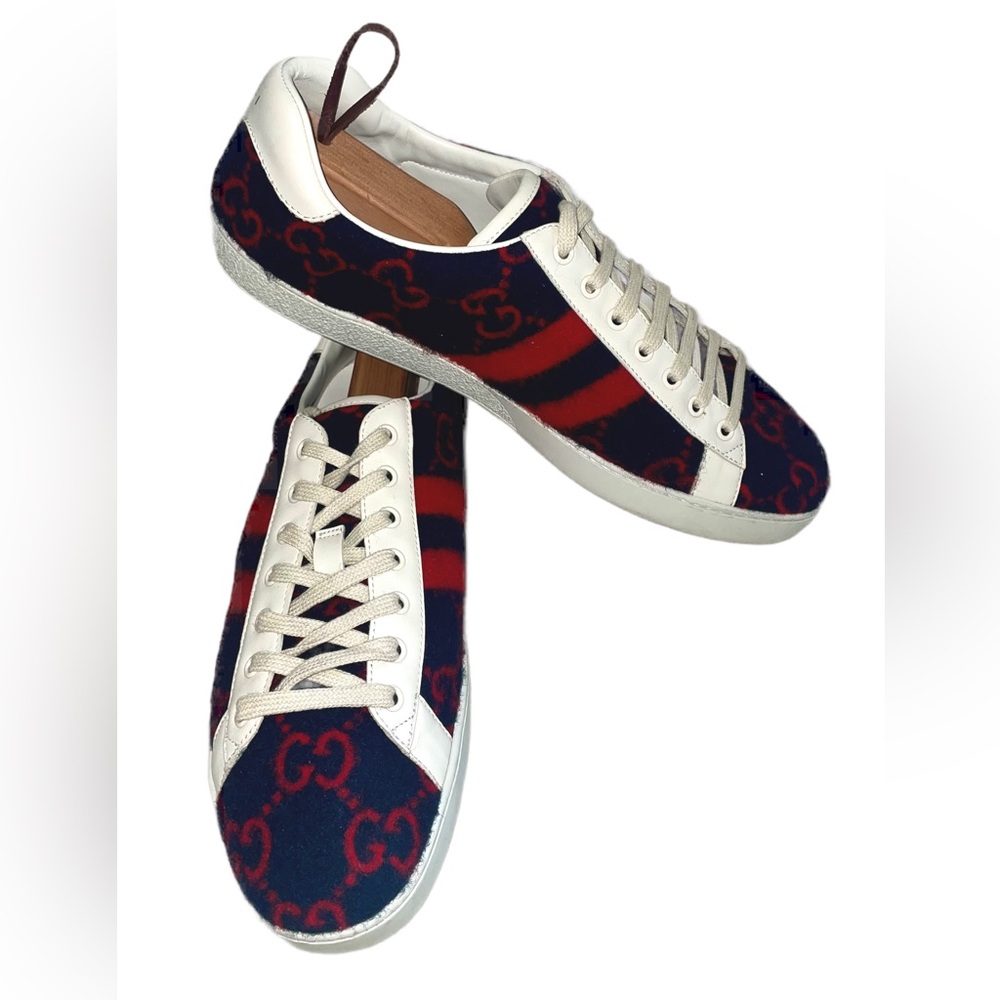 🔥🔥GUCCI ACE GG WOOL LOW TOP SNEAKERS SIZE 11 / BLUE & RED!
